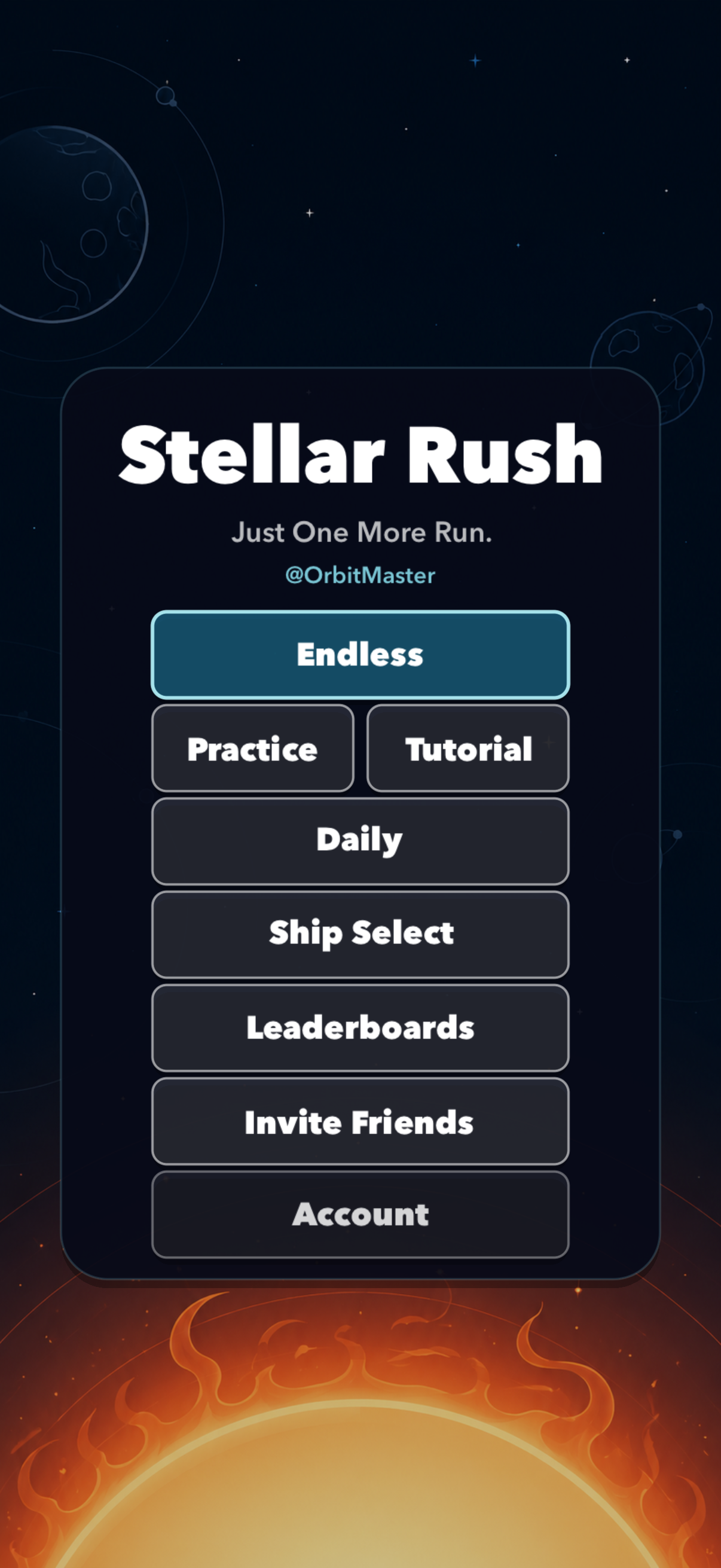 Stellar Rush main menu screenshot